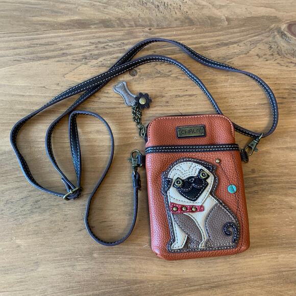 Chala Pug Cellphone Crossbody Purse Bag Dog Travel Convertible Strap - Picture 2 of 11
